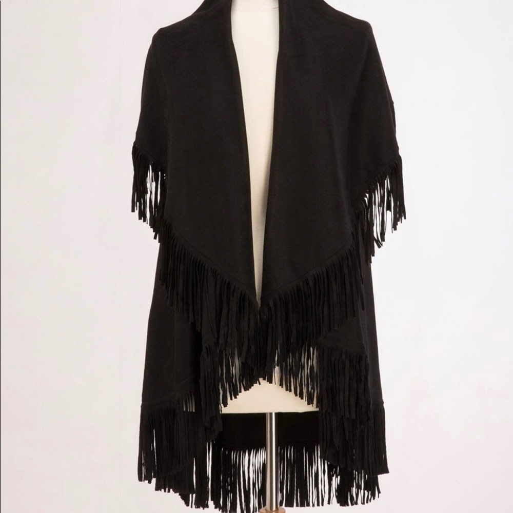 NWT- Look by M- Fringed Black Vest- One Size